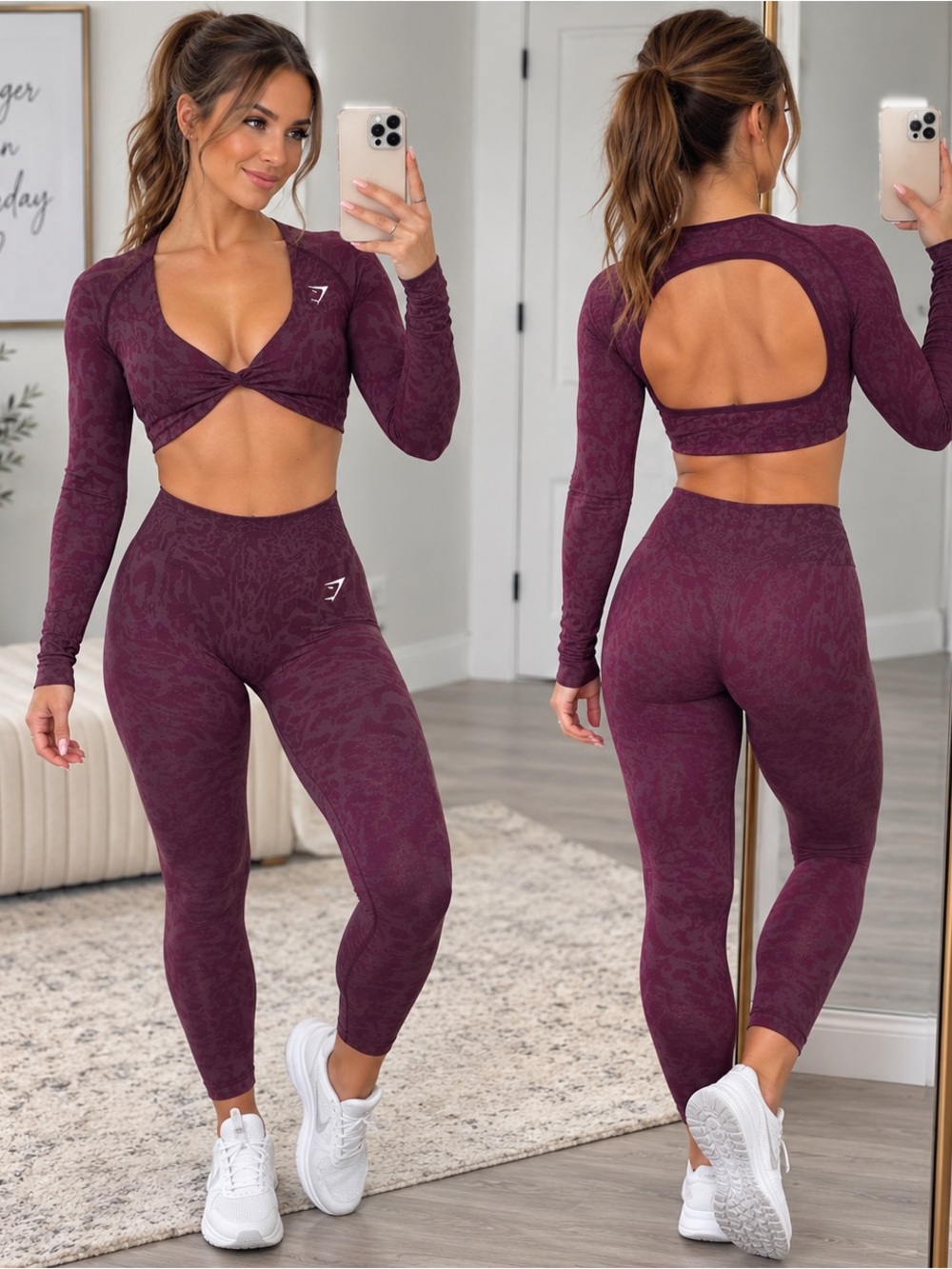 Gymshark Adapt Animal Seamless Long Sleeve Crop Top Purple Women’s Size Small
